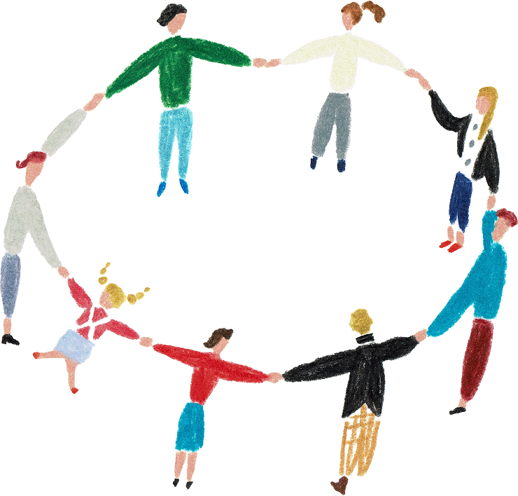 手を繋いで輪ををつくる人々のイラスト